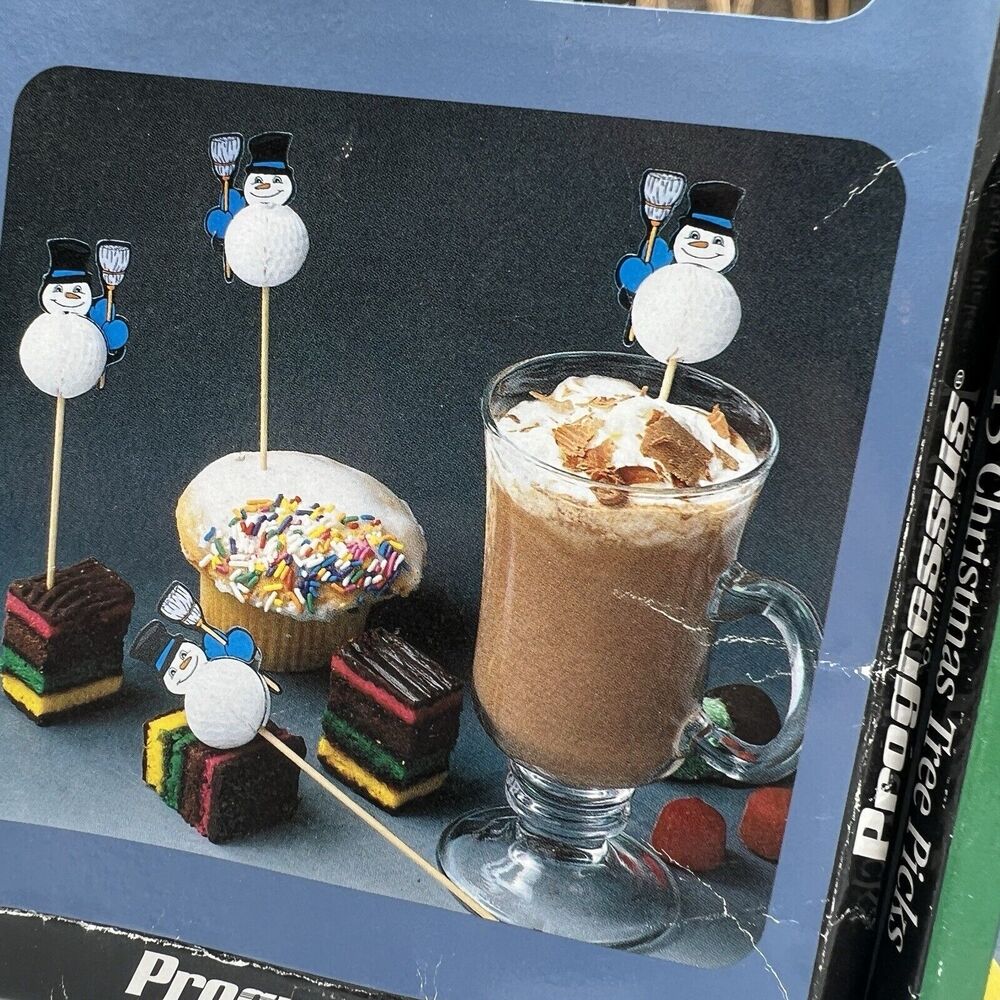 10 Vtg Honeycomb Christmas Party Picks Snowman Santa Paper Kitsch 6"